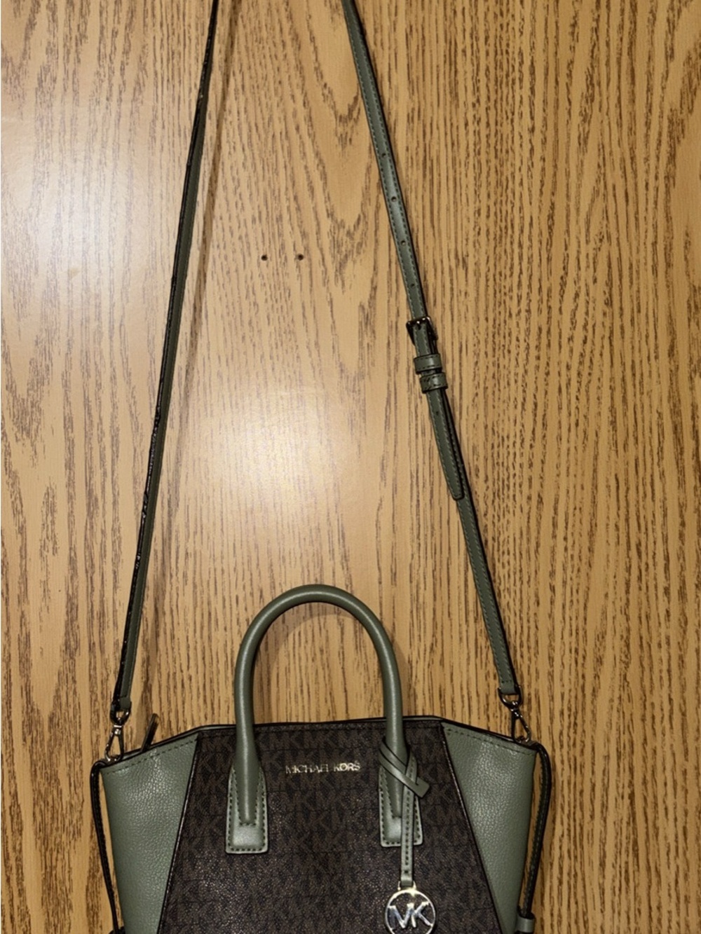 Michael Kors Olive Green and Brown Signature Crossbody Satchel